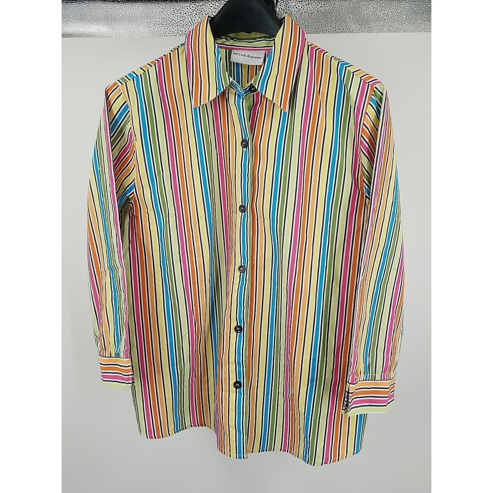 Alfred Dunner‎ Womens Size 12 Button Up Blouse Top Striped 3/4 Sleeve Shirt